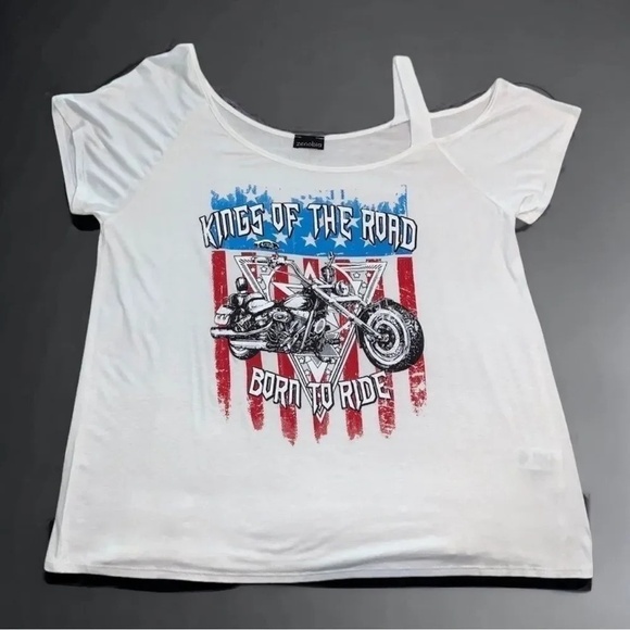 Zenobia Born To Ride White Short Sleeve Shirt Motorcycle NWOT - Picture 1 of 8